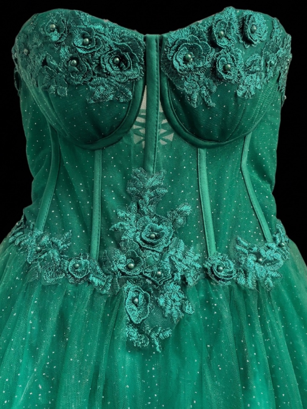 Strapless Emerald Green Evening Dress with Corset Bodice - Picture 4 of 6